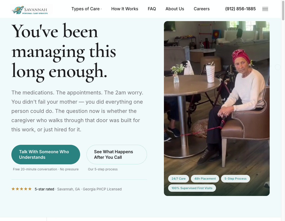 Rebuilt homepage hero — Savannah Personal Care Services